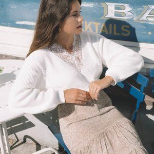 Joie White Cotton Sweater with Gorgeous lace!